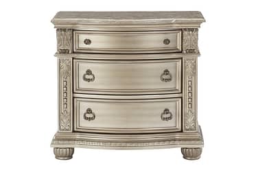 Cavalier Silver Nightstand With Marble Top