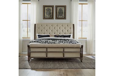 Americana Farmhouse Upholstered Queen Sleigh Bed