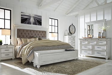 Kanwyn Whitewashed Upholstered Queen 4 Piece Bedroom Set With Storage