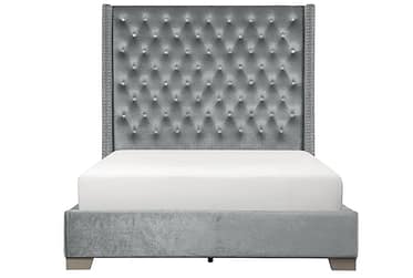 Gray Velvet Queen Bed