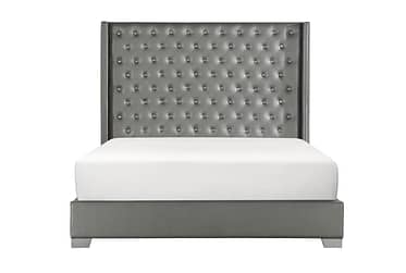 Silver Upholstered King Bed