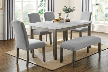 Emily White Marble 6 Piece Dining Set With Bench