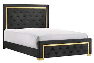 Pepe Black & Gold Upholstered Queen Bed