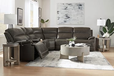 Bentley Graphite Leather 6-Piece Power Reclining Sectional