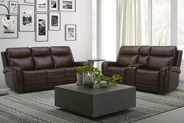 Blair Cognac Leather 2 Piece Power Reclining Sofa & Loveseat Set