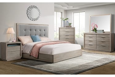 Arcadia Gray Upholstered King 5 Piece Bedroom Set