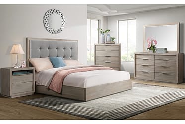 Arcadia Gray Upholstered Queen 5 Piece Bedroom Set