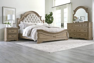 Magnolia Manor Bisque Upholstered Queen 4 Piece Bedroom Set