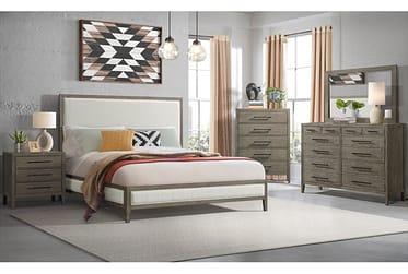 Versailles Gray Queen Upholstered 4 Piece Bedroom Set
