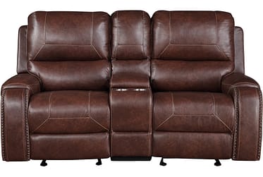 Keily Brown Reclining Loveseat With Console