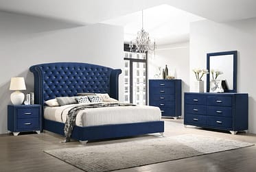 Melody Velvet Blue King 4 Piece Bedroom Set
