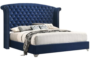 Melody Velvet Blue Queen Bed