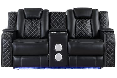Radiant Black Power Reclining Loveseat With Console