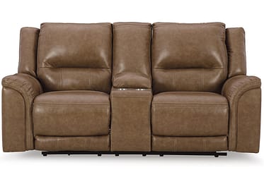 Trasimeno Caramel Leather Power Reclining Loveseat With Console