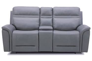 Cooper Gray Leather Power Reclining Loveseat With Console