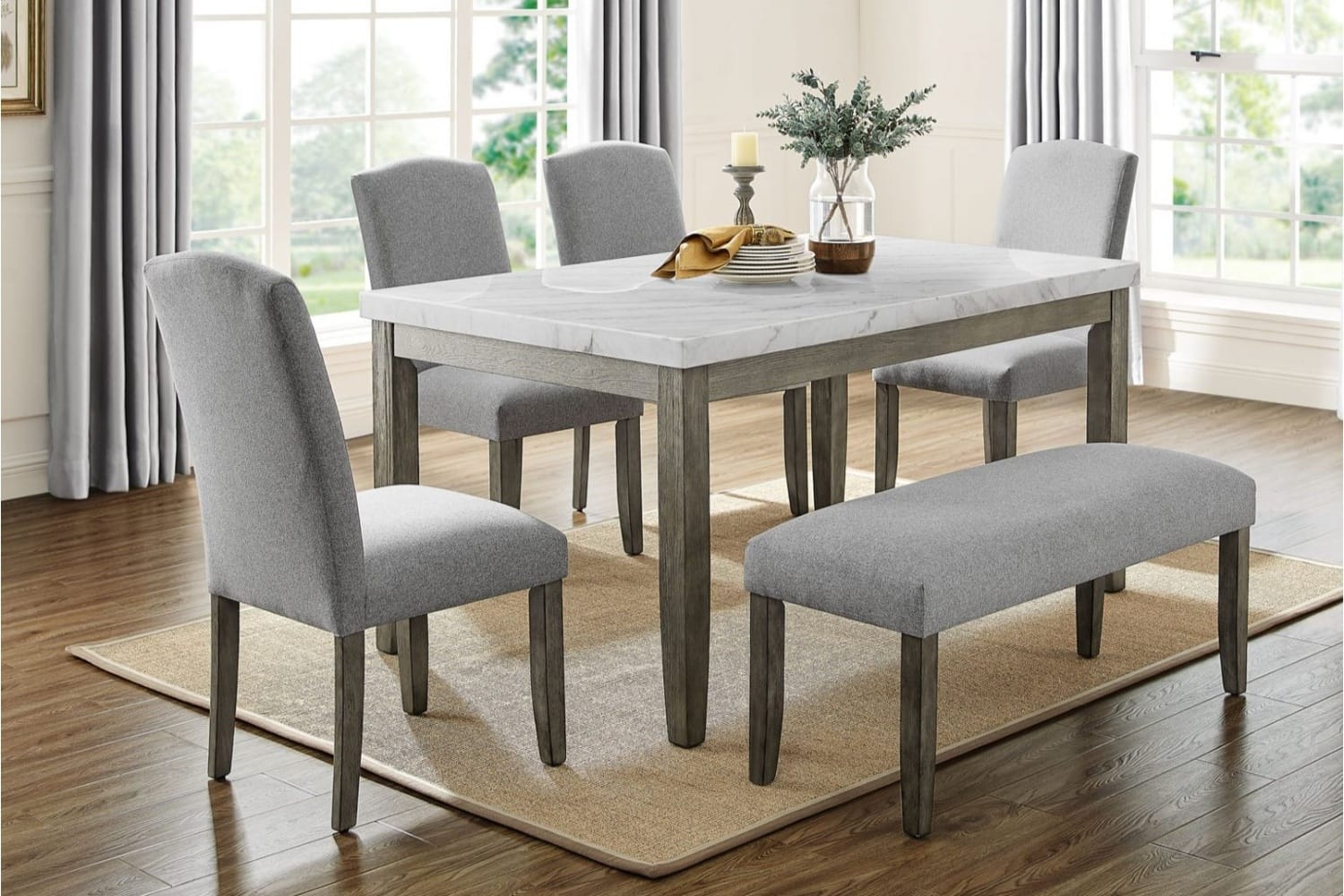 White marble dining table clearance set for 6