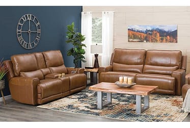 8005 Camel Leather 92″ Power Reclining 2 Piece Living Room Set