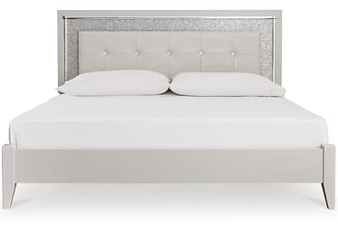 Zyniden Silver King Upholstered LED Panel Bed