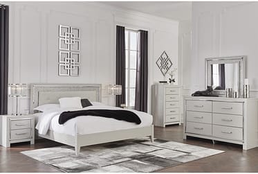 Zyniden Silver Upholstered LED King 5 Piece Bedroom Set