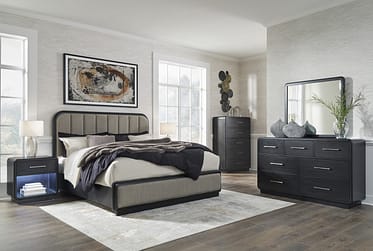 Rowanbeck Upholstered Queen 5 Piece Bedroom Set