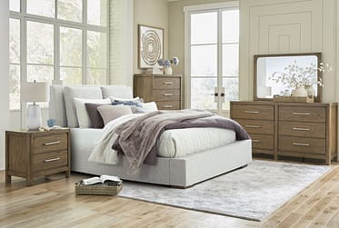 Cabalynn Oatmeal Upholstered King 5 Piece Bedroom Set