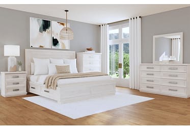 Avalanche Antique White 5 Piece King Storage Bed