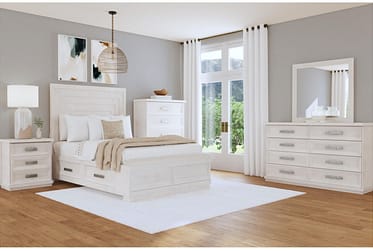 Avalanche Antique White 4 Piece Queen Storage Bed