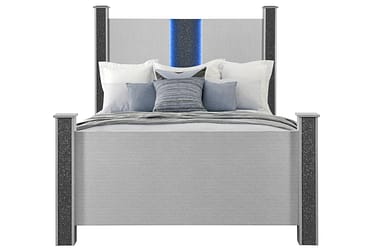 Logan Silver Queen Bed With LED And Speakers