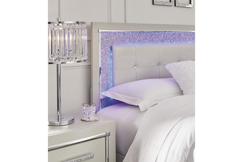 Zyniden Silver King Upholstered LED Panel Bed - Georgia Furniture Mart