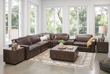1570 Brown Leather 150″ Power Reclining 6 Piece Sectional