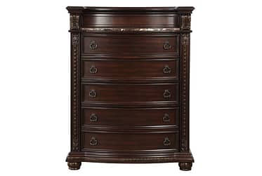 Cavalier Cherry 5-Drawer Chest With Marble Top