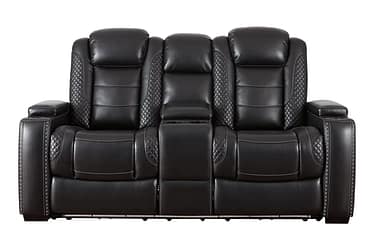 Party Time Midnight Dual Power Reclining Loveseat With Console
