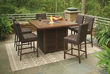 Paradise Trail 7 Piece Counter Height Outdoor Dining Set With Firepit