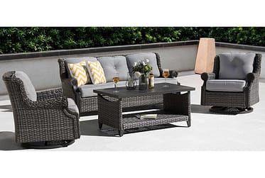 Lassen 3 Piece Outdoor Sofa Set With Swivel Rocking Chairs