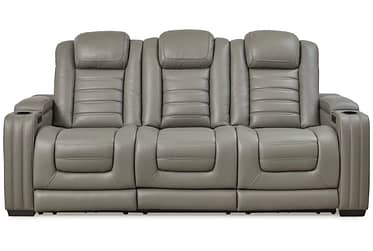 Backtrack Gray Leather 87″ Power Reclining Sofa
