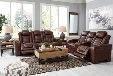 Backtrack Chocolate Leather 87″ Power Reclining 2 Piece Living Room Set