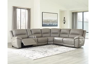 Dunlieth Gray Leather 109″ 6 Piece Sectional