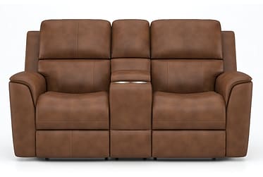 Henry Light Brown Leather Power Reclining Loveseat With Console