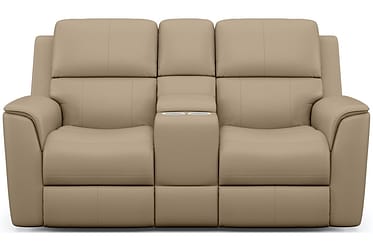 Henry Ivory Leather Power Reclining Loveseat With Console