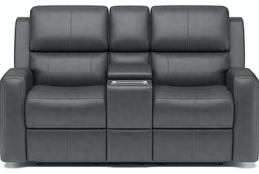 Linden Charcoal Leather Power Reclining Loveseat With Console