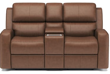 Linden Brown Leather Power Reclining Loveseat With Console