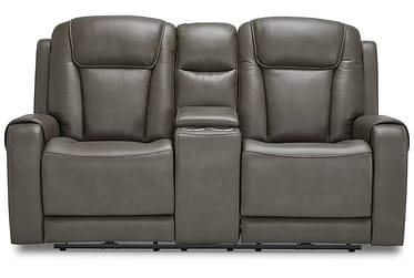 Card Player Smoke Dual Power Reclining Loveseat With Console