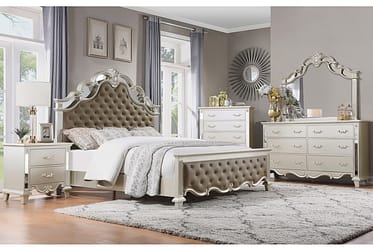 Ever Champagne Upholstered Queen 4 Piece Bedroom Set