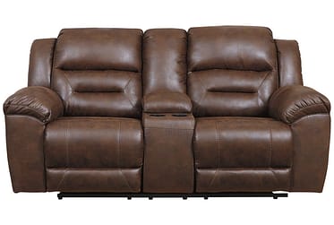 Stoneland Chocolate Power Reclining Loveseat With Console