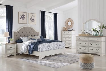 Brollyn White Upholstered Queen 4 Piece Bedroom Set