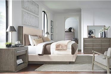 Anibeccca Gray Upholstered Queen 5 Piece Bedroom Set