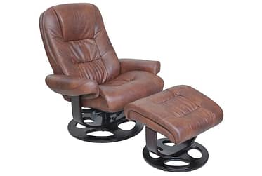 Jacque Hilton Whiskey Leather Pedestal Chair With Ottoman