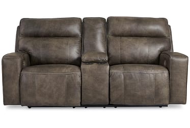 Game Plan Concrete Leather Dual Power Reclining Loveseat With Console