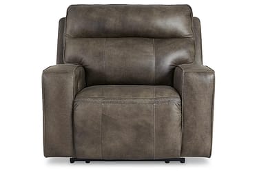 Game Plan Concrete Leather Oversized Dual Power Recliner