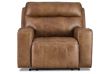 Game Plan Caramel Leather Oversized Dual Power Recliner